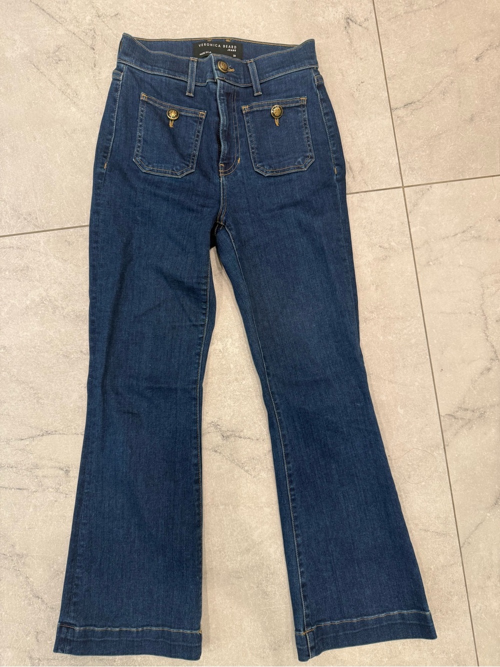Veronica Beard Deep Blue Flare Jeans with Front Patch Pockets